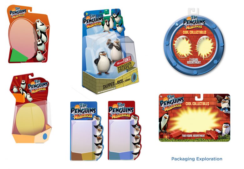Packaging studies for Pengiuns of Madagascar toy packaging